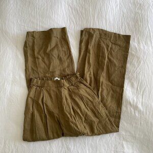 Oysho Linen Wide Straight Leg Trousersn (sz XS)